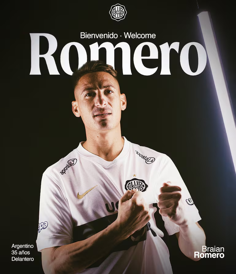 Braian Romero llegó al país y es oficialmente el primer refuerzo de Olimpia para el segundo semestre